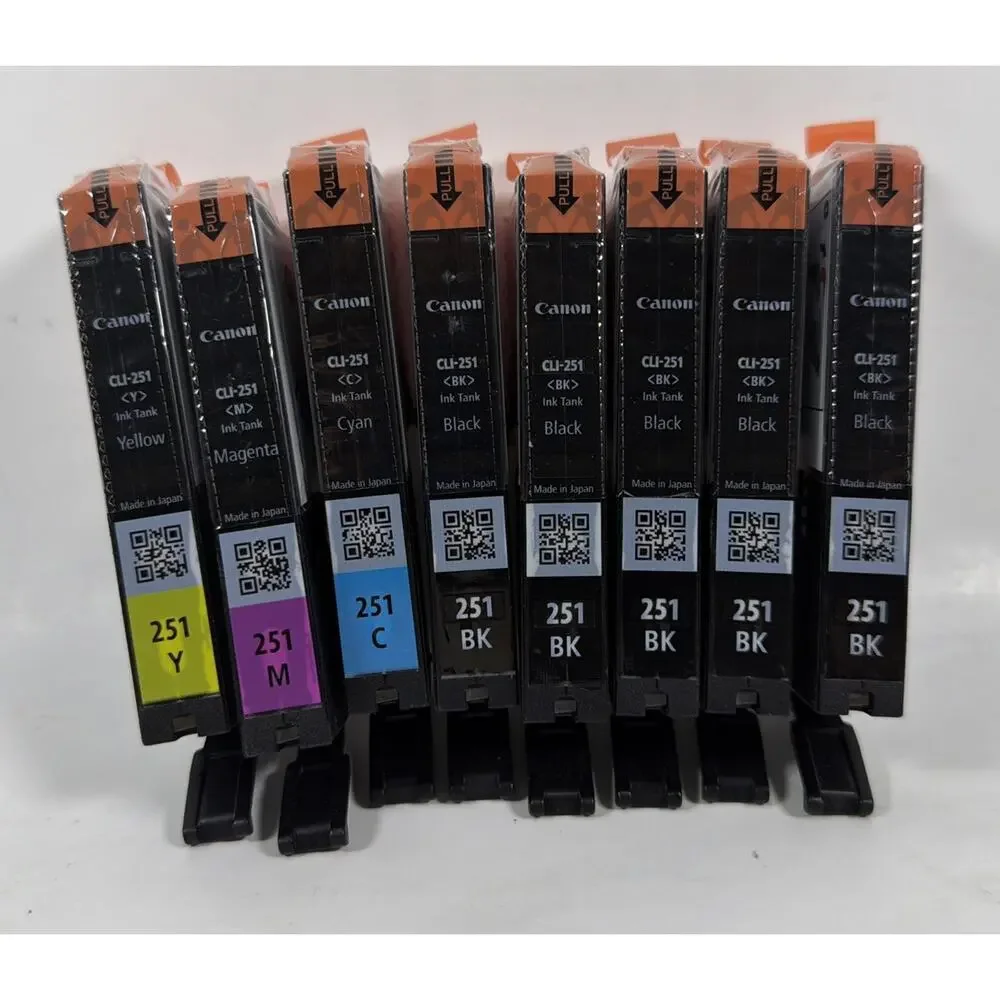 8 Canon 251 Inks - 1x Magenta 1x Yellow 1x Magenta & 5x Black - Open Box